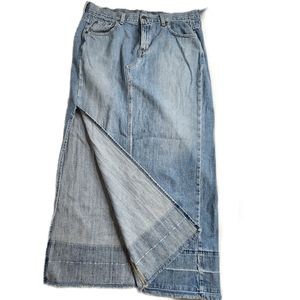 LEVI'S Vintage Maxi Distressed Denim Maxi  Skirt With Slit Red Tab Size 14 Y2K